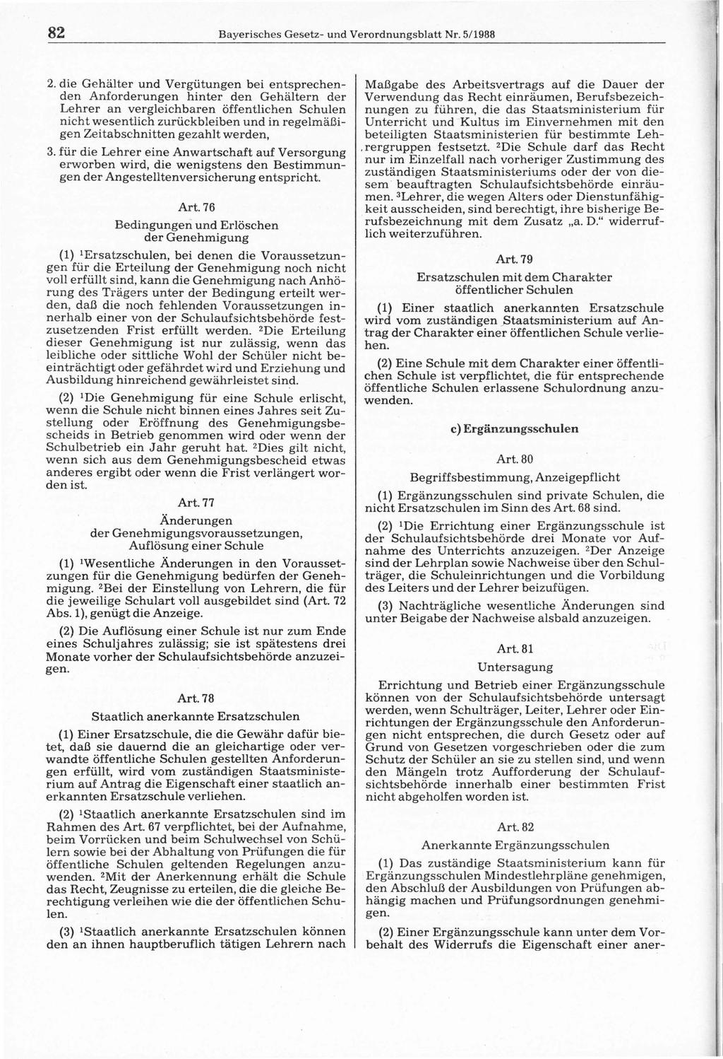 82 Bayerisches Gesetz- und Verordnungsblatt Nr. 5/1988 2.