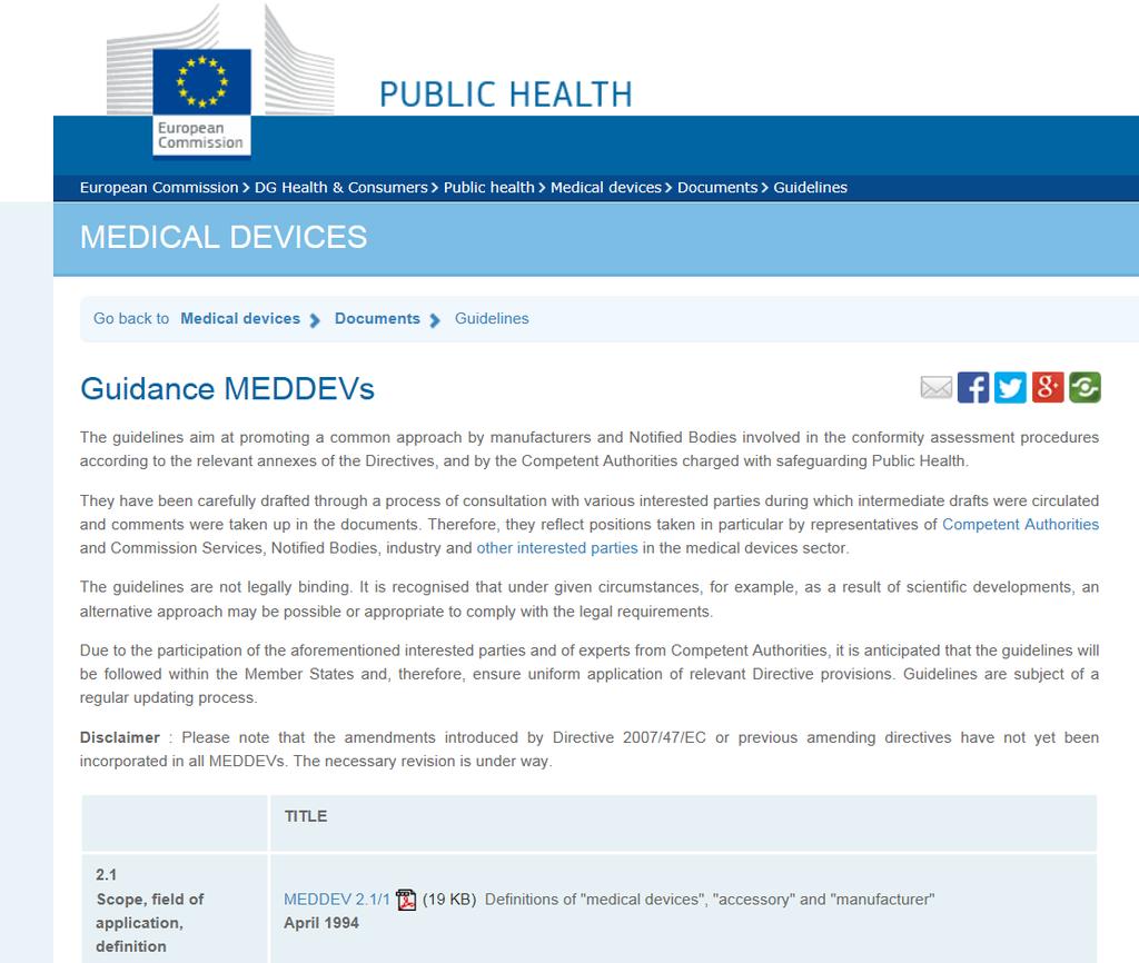 MEDDEV Guidelines http://ec.europa.