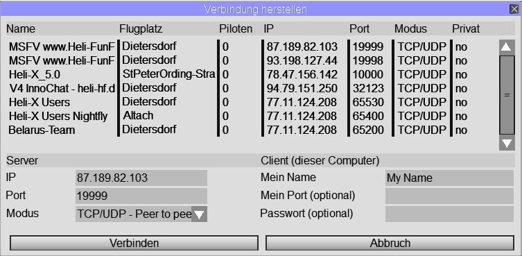2 Das Menü 2.4 Multi Player Optional kann ein Sende Port angeben werden. Typischerweise bleibt dieses Feld leer. Mit dem Button Session erzeugen wird die Session erzeugt.