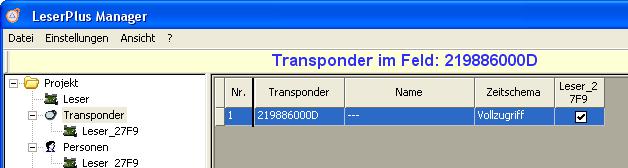 7. Halten Sie einen Transponder vor das Antennenmodul. Der Transponder erscheint als neuer Eintrag in der Liste.