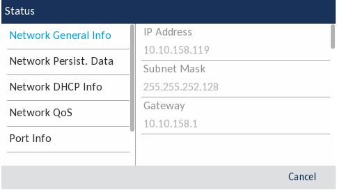 Mitel MiVoice 6930 IP Phone Benutzerhandbuch DHCP-Netzwerkinfo: Informationen zum DHCP-Status (Dynamic Host Configuration Protocol) Ihres Telefons sowie der Verlängerungszeit (T1) und der