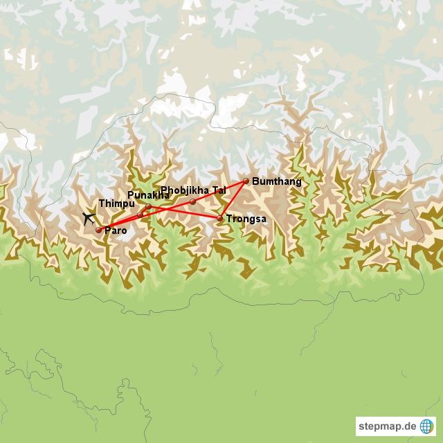 Sie fliegen entlang des Himalayas und erleben so eine spannende Anreise in das kleine Königreich Bhutan. Nach den Zollformalitäten und der Passkontrolle werden Sie von Ihrem Reiseführer erwartet.