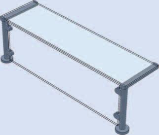 Speisenausgaben-System Top-line Glasaufsätze 1-fach 8 mm starkes Verbundglas, massive Glashalter. Grundträger 1 Rundrohr. Breite Modul Pos.