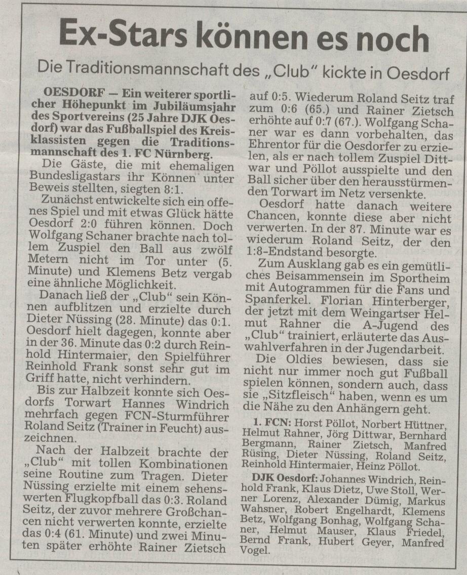 Aus den Vereinen 25 Jahre DJK SC Oesdorf Jubiläumsfeier vom 14. 18. Juli 2004 (Nürnberger Nachrichten, 25.