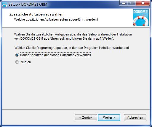 Damit der DOKOM21 Online Backup Manager in den Startmenüs aller Benutzerkonten Ihres Rechners