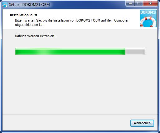 Nun wird der DOKOM21 Online Backup Manager auf Ihrem System installiert. Dieser Vorgang kann je nach Leistung Ihres Rechners mehrere Minuten dauern.