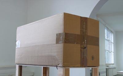 moving, 2008, box, wood, lamps,