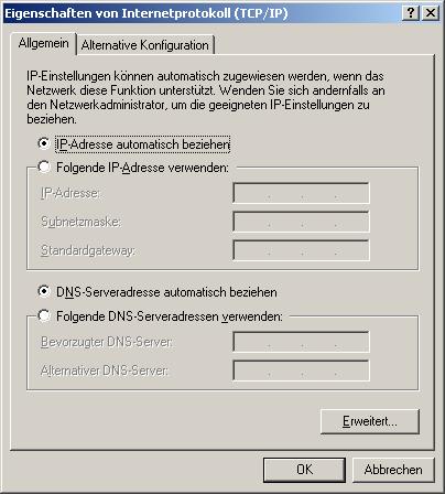 In dem Neuen Fenster suchen sie die Option IP-Adresse automatisch beziehen.