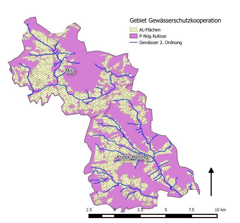 2. Gebietskulisse der Gewässerschutzkooperationen - Erosionsschutzberatung Gesamt Kreck-Helling Milz LF [ha] 8246.28 8190.