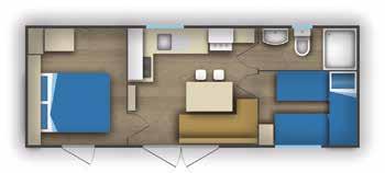 Wohnzimmer und eine komplett eingerichtete Küche (Gasherd, Kühlschrank mit Gefriertruhe, Spülbecken) mit einem Schlafplatz Spülmaschine Koch- und Speisegeschirr für maximal 6