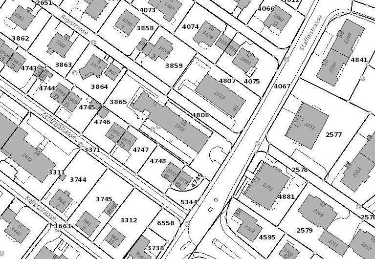 3. Grundstück und Gebäude Katasterplan Grundstück Kataster Nr. 3865 Grundstückfläche 1 520 m 2 Nutzungszone Wohnzone 3 Ausnützungsziffer 0.