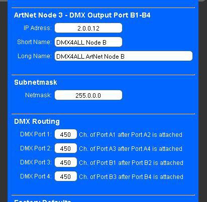 ArtNet DMX-UNIVERSE 4.1 9 Extension Mode Das ArtNet-DMX-UNIVERSE 4.1 Interface verfügt über einen Extension Mode, bei dem auf jedem DMX-Ausgang 1024 DMX Kanäle ausgegeben werden.