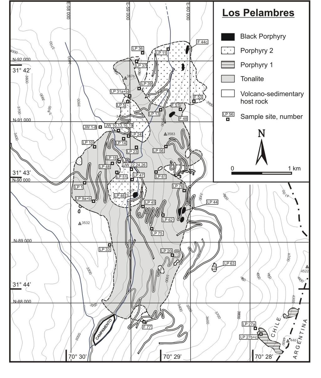 51 Abb. 2.24: Geologische Karte der obermiozänen copper porphyry-lagerstätte Los Pelambres in der chilenischen Hochkordillere.