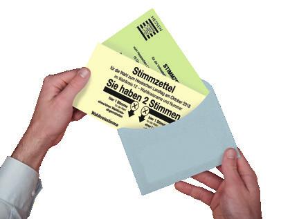 Sie stecken 2 Zettel in den blauen Umschlag: den Stimm-Zettel für die Landtags-Wahl den Stimm-Zettel für die Volks-Abstimmungen Danach