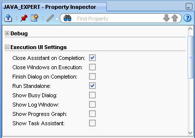 Abb. 10: Expert Property Inspector: Execution UI Settings Nun können wir den Expert starten.