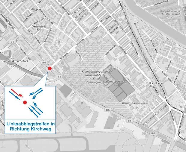 Maßnahmen Neuenlander Straße Linksabbiegestreifen in Richtung Kirchweg Bestand kein Linksabbiegen von
