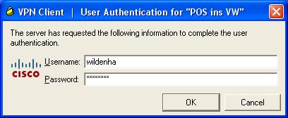 Im Fenster User Authentication geben Sie jetzt Ihren Usernamen und Ihr Passwort ein und klicken auf die Schaltfläche OK.