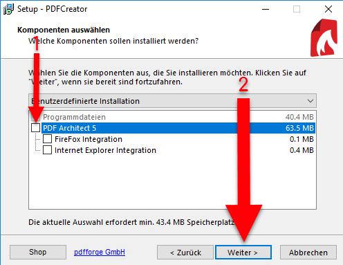 Hierbei sollte der Haken bei PDF Architect 5