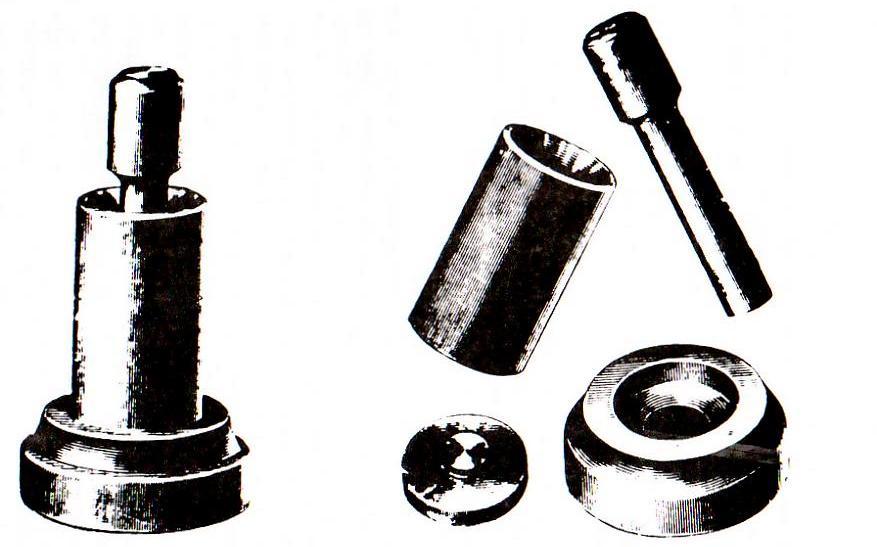 Vom Typ des Brockedonschen Gerätes wurden in der Folgezeit noch zahlreiche analoge Vorrichtungen gebaut, deren Hauptteile - Presszylinder und zwei Stempel - KEBLER 1890 als essentielle Werkzeuge für
