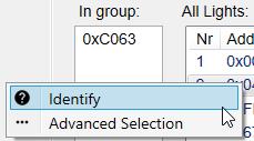 Select the group to be modified from the combo box. Drag the lights If the light is successfully assigned to the group, its short address is displayed in the list box.