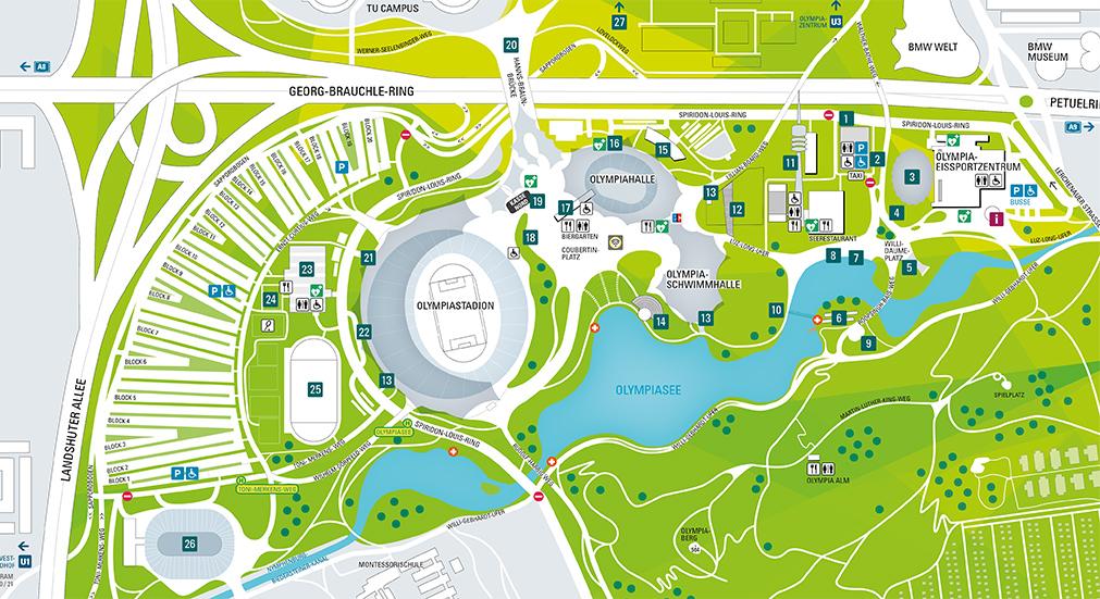 Detaillierte Beschreibungen und ein Lageplan sowie die verfügbaren Parkplätze hält das Olympiastadion auch in einem gesonderten Dokument bereit.
