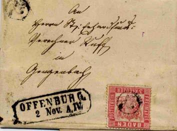 Mi. Nr. 16 Briefe mit Uhrradstempel Absender : Aus PA Niederschopfheim/PE Offenburg. Ziel: PE Gengenbach Marke : Mi. Nr. 16 Datum: 1862?.11.02.