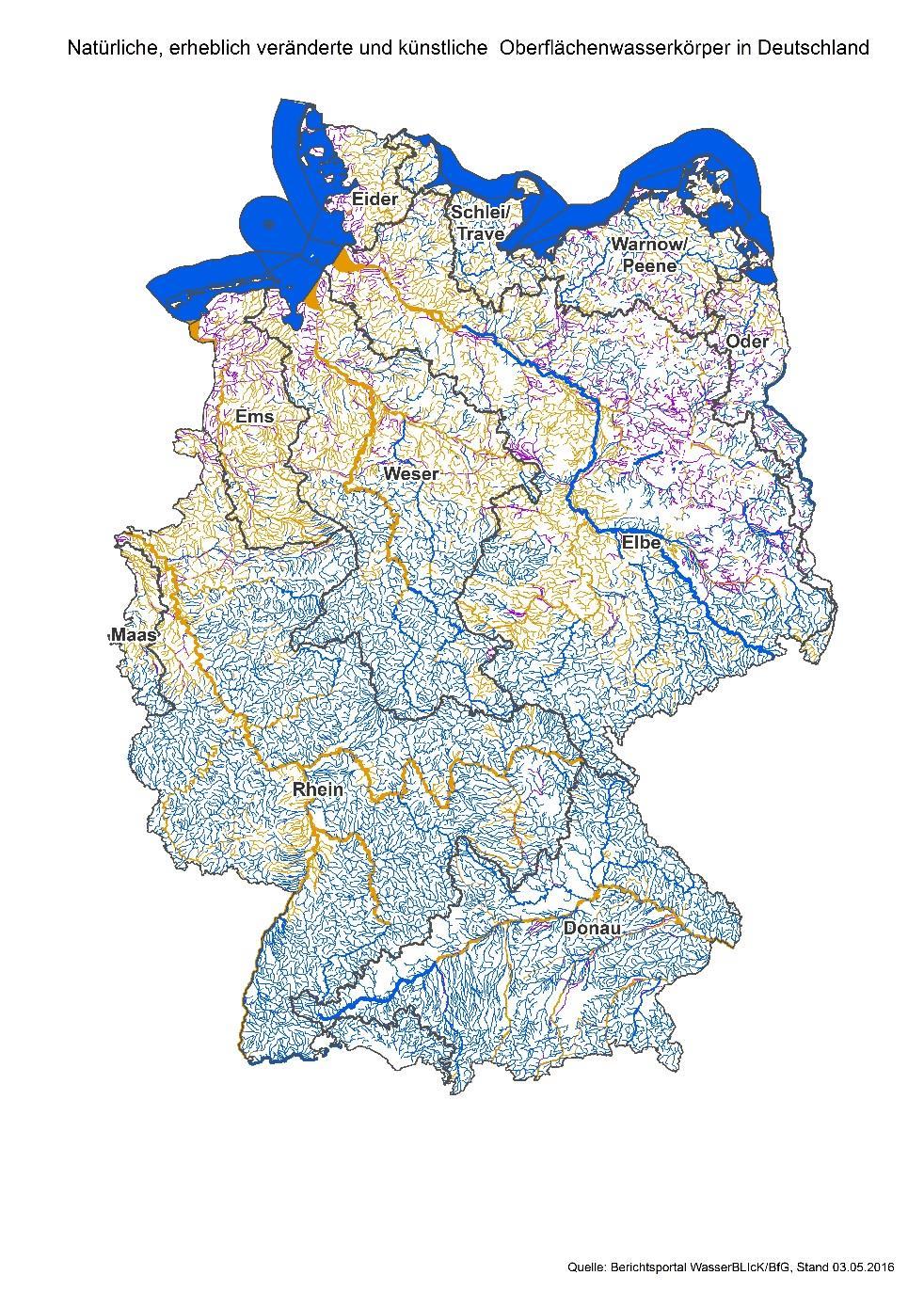 Natürliche, erheblich veränderte, künstliche WK (Deutschland 2016) Wasserkörper