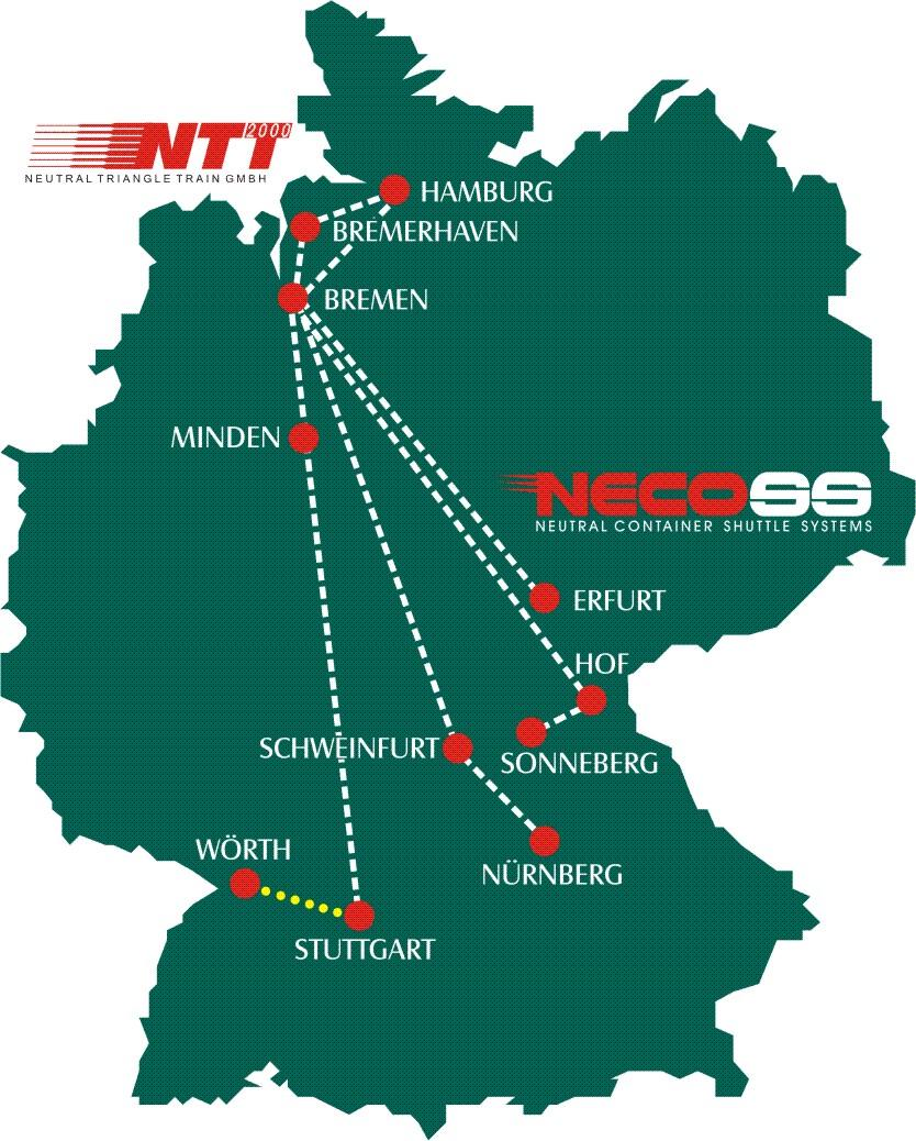 TRANSPORT PER SCHIENE PRIVATE CONTAINER-SCHIENENGÜTERVERKEHRE TÄGLICHE, REGELMÄSSIGE GANZZÜGE ZWISCHEN DEN SEEHÄFEN BREMERHAVEN<>BREMEN<>HAMBURG 72 ZUGRELATIONEN PRO WOCHE BREMERHAVEN ALLE TERMINALS