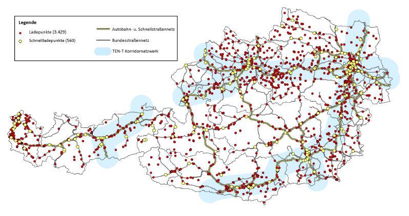 9 Übersicht der öffentlich zugänglichen Ladepunkte Faktor 1 : 6 öffentliche LP zu E-PKW in Österreich Faktor