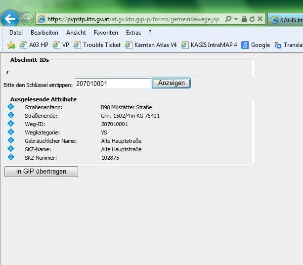 GIP-Kärnten Attribute werden ausgelesen und in die