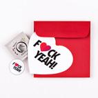 Umschlag, Kondom & Button 5x 3-teiliges Set FUCK YEAH Design Grußkarte in Herzform inkl.