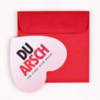 Umschlag, Kondom & Button 5x 2-teiliges Set DU ARSCH Design Grußkarte in Herzform inkl.