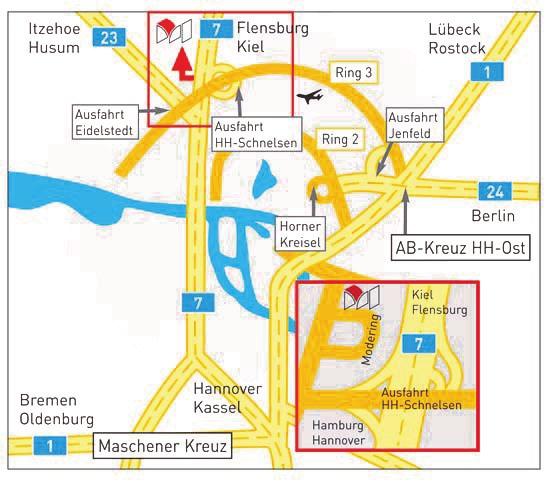 de Perfekte Lage direkt an der A7/A23, Abfahrt Hamburg-Schnelsen City und Hamburg-Airport in ca. 20 Minuten erreichbar 1.