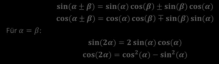 Trigonometrische Funktionen Additionstheoreme Für α = β: sin(α ± β) = sin(α) cos β ±