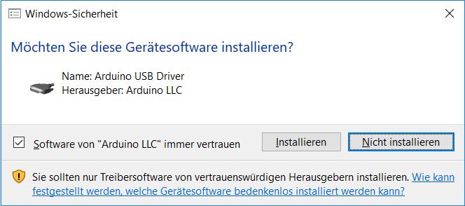 Falls man die Gerätetreiberinstallation bestätigen muss, dies bitte auch mit