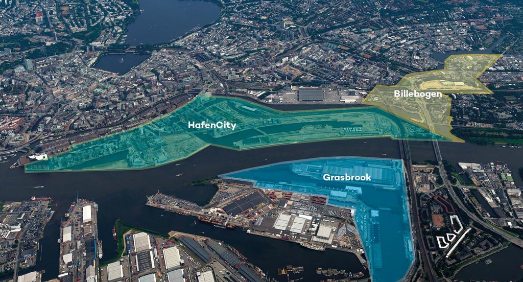 Gemeinsamer Transformationsraum von HafenCity, Billebogen und Grasbrook Radikale Stadttransformation zu einem gemischtgenutzten Quartier hoher Dichte als