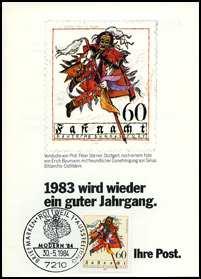 1975-1982 wurden von der Versandstelle keine Geschenkgaben verteilt 1983 - Klappkarte anlässlich des Jubiläums 84800 Dauerkunde eingeklebt