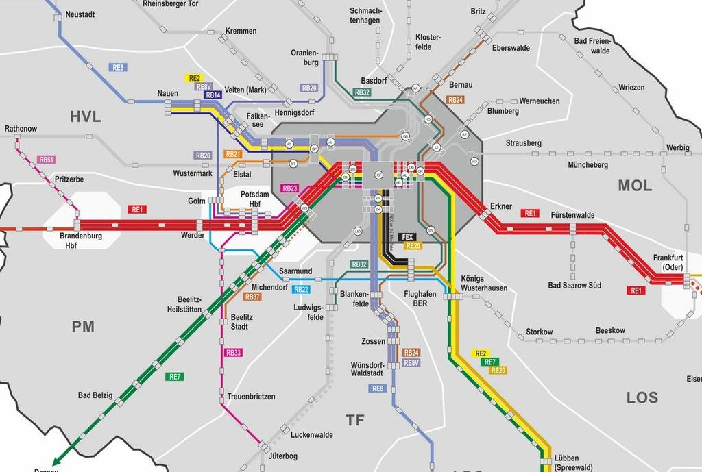 Liniennetz Betriebsstufe 2 (voraussichtlich ab Dezember 2025 bis Dezember 2034) Die bunten Linien sind die ausgeschriebenen Linien, in grau