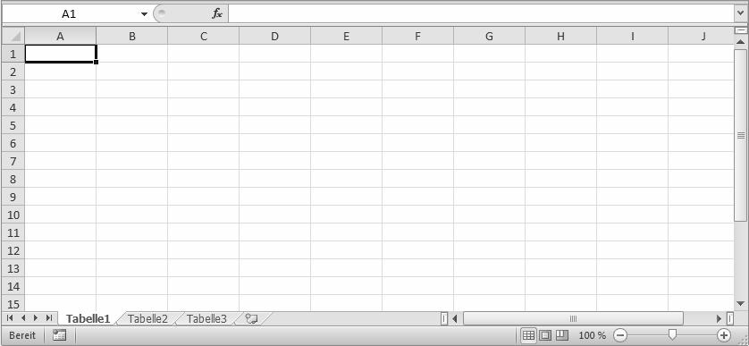 1.5 Die Excel-Arbeitsmappe kennenlernen Wichtige Elemente einer Excel-Arbeitsmappe Jede neue Arbeitsmappe enthält standardmäßig drei leere Tabellenblätter, die Sie am unteren Rand im sogenannten