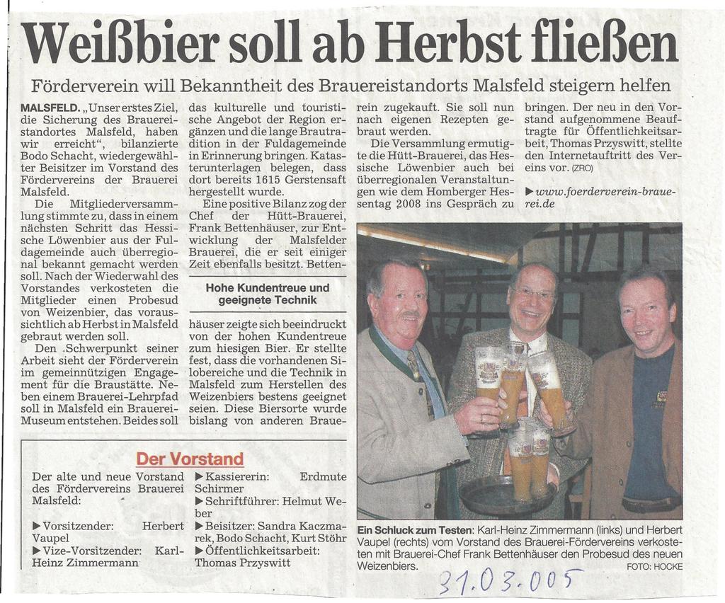 Weißbier sollab Herbst fließen Förderverein will Bekanntheit des Brauereistandorts Malsfeld steigern helfen MALSFELD.