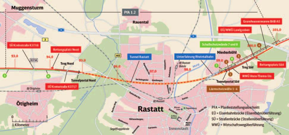 Bild 2: Übersicht PfA 1.2 mit Tunnel Rastatt Basel ist insgesamt 16 Kilometer lang und führt von Karlsruhe bis nach Rastatt Süd.