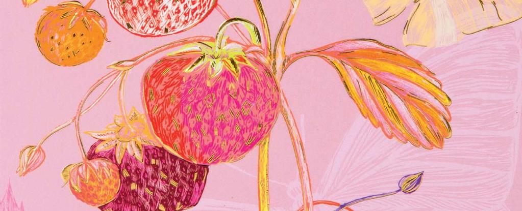 Design: Pink Strawberry Kunstdruck mit Goldprägung und Relief I artprint with gold stamping
