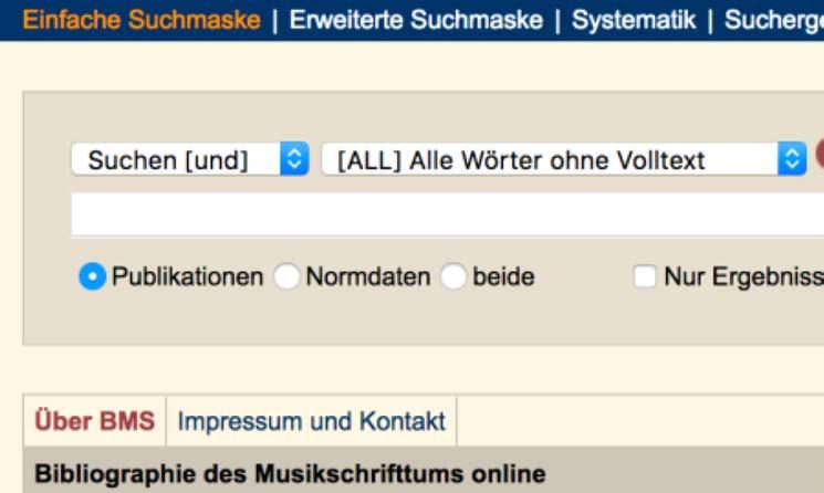 Bibliographie des Musikschrifttums online (BMS) Zugriff November 18