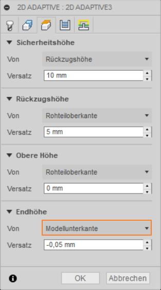 Da 2D-Adaptive Clearing speziell für Taschen und nicht für Bohrungen konzipiert wurde, muss diesmal nicht die Innenfläche der Bohrungen ausgewählt werden, sondern die Kontur der Kreise R3,5 und R4 an