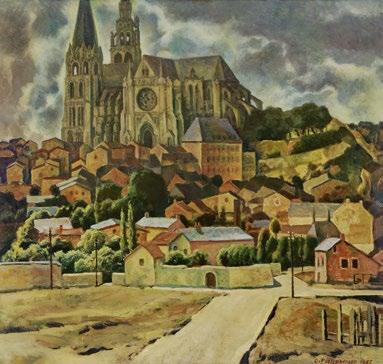 452 312652 / 42032-34 Oswald Poetzelberger 1893 Karlsruhe 1966 Radolfzell Blick auf die Kathedrale von Chartres R. u. signiert und 1935 datiert.