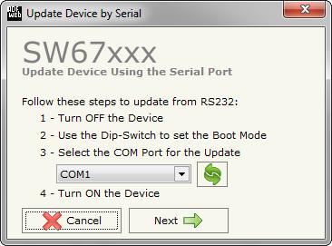 4.4.2 Update über serielle Schnittstelle Das HD67564M (Variante mit Jumper) wird über die serielle RS232-Schnittstelle verbunden und das Programm kann so geladen werden.