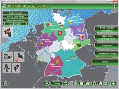 Im Spiel Länderpuzzle können die Schüler über die eingebaute Drag-&-Drop- Funktion die einzelnen Bundesländer der Deutschlandkarte zuordnen (2 Schwierigkeitsgrade sind wählbar: Umrisse oder Namen der