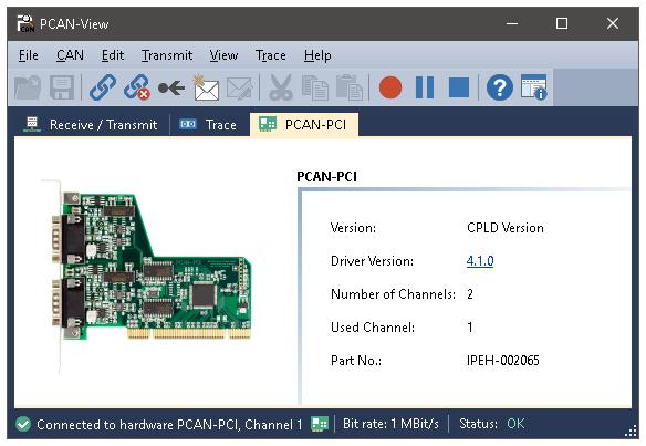 4.1.3 Registerkarte PCAN-miniPCIe Abbildung 11: Registerkarte PCAN-PCI (Beispiel) Auf der Registerkarte PCAN-miniPCIe befinden sich detaillierte Informationen zur Hardware und zum verwendeten Treiber.