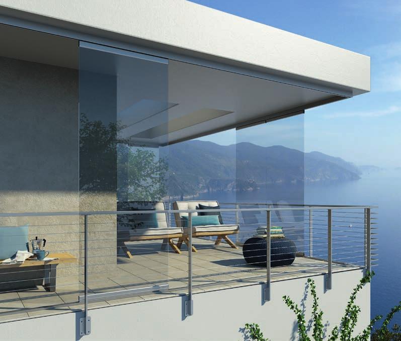 Gestellfarbe WT 029/90147 Ganzglas-Elemente für Balkone und Loggien Wer seinen Balkon auch bei Wind und Wetter nutzen möchte, für den hat