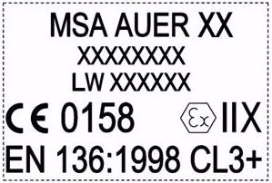 Beschreibung MSA 2.2 Kennzeichnung/Zertifizierung Kennzeichnung Die Maske ist auf der Außenseite des Maskenkörpers wie in Abb.